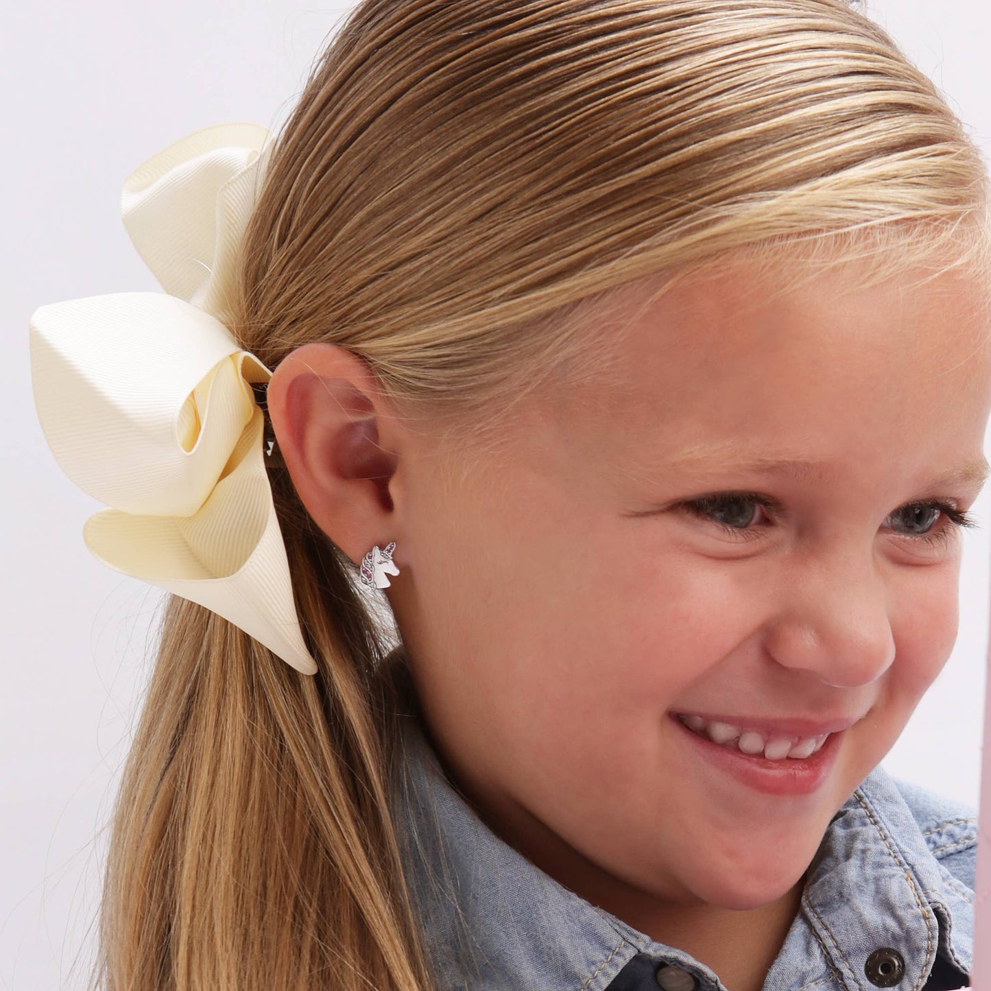 Cherished Moments - Sterling Silver Girls Screw-Back Pink Unicorn Earrings Kids