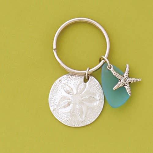 Basic Spirit - Sanddollar w/Turq Seaglass Keychain