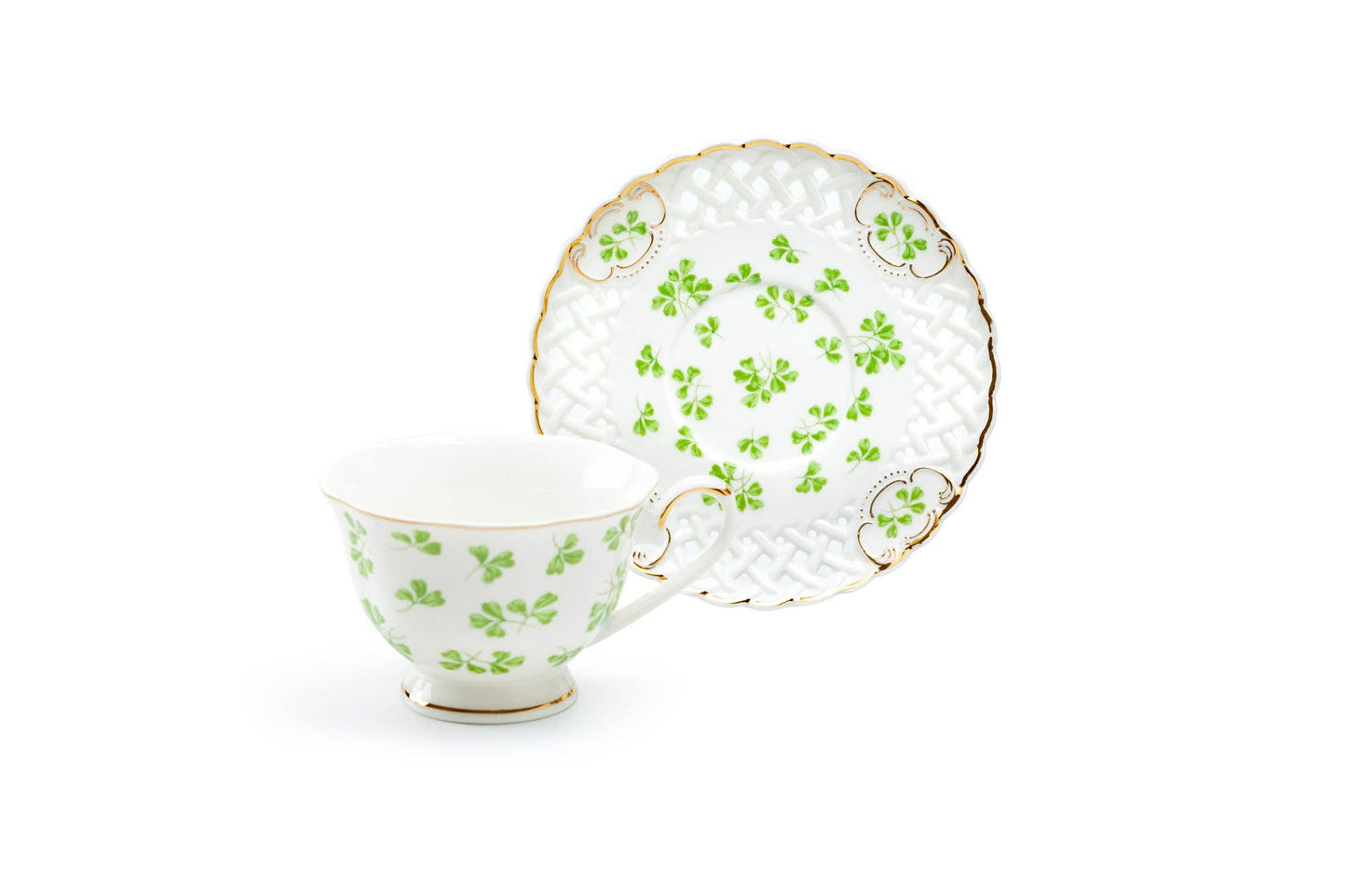 Grace Teaware - Shamrock Fine Porcelain 7oz Tea Cup and Pierced Saucer