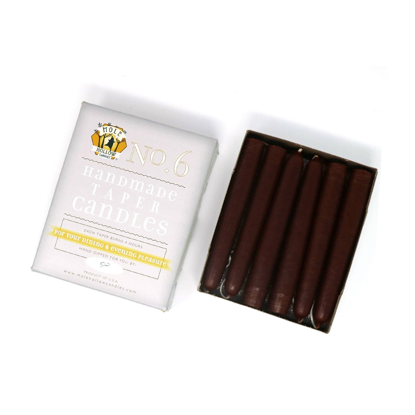 Mole Hollow Candles - 6" Taper Candles - Choose from 39 colors!: Shell White