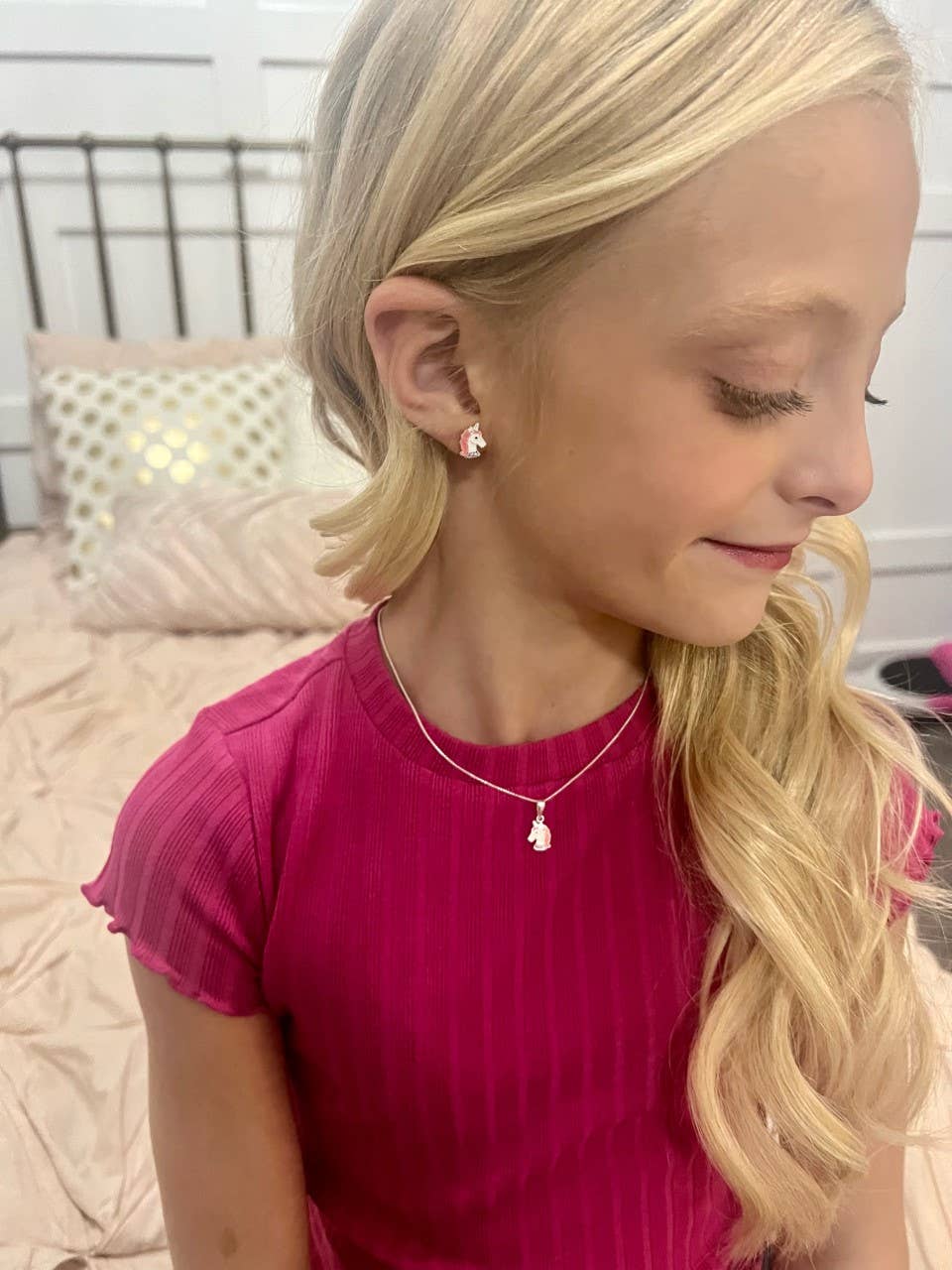Cherished Moments - Sterling Silver Girls Stardust Unicorn Necklace for Kids: 14 inch
