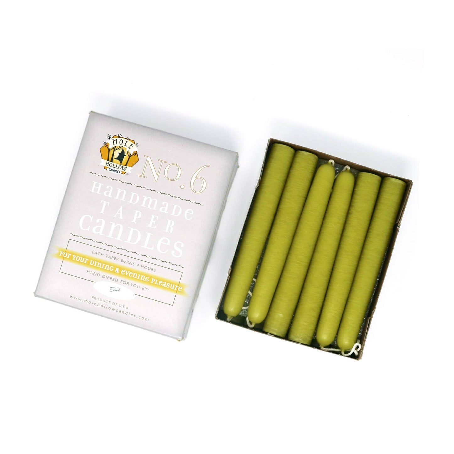 Mole Hollow Candles - 6" Taper Candles - Choose from 39 colors!: Shell White