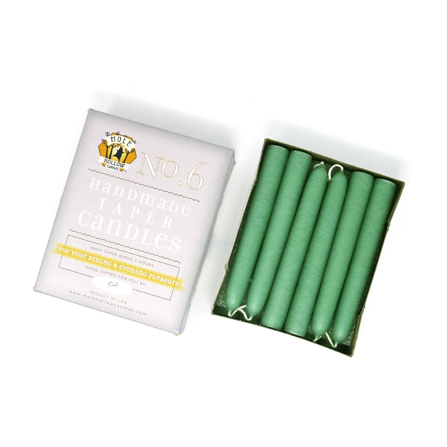 Mole Hollow Candles - 6" Taper Candles - Choose from 39 colors!: Shell White