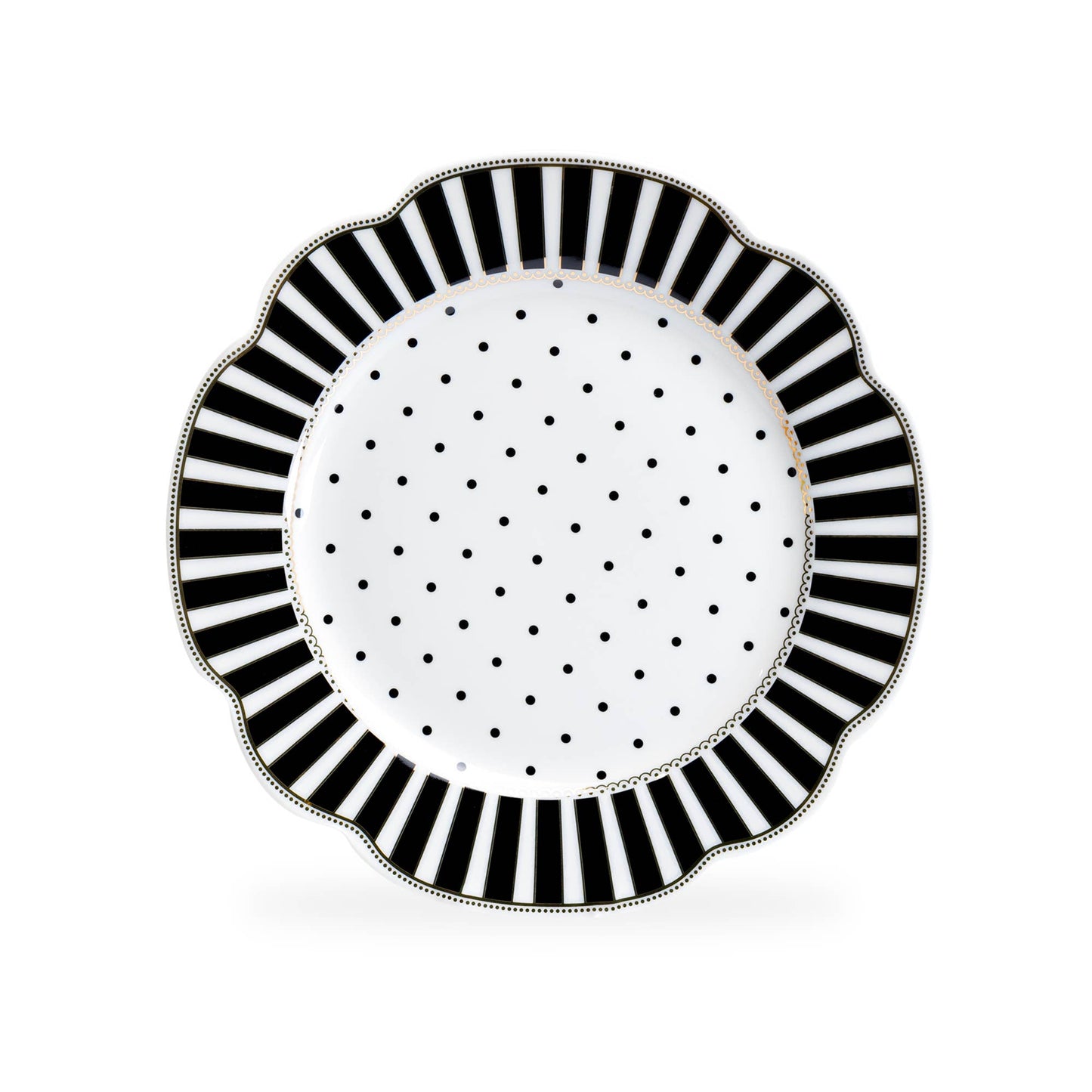 Grace Teaware - Josephine Black Stripes Dots Scallop Porcelain Dessert Plate
