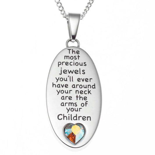 Joyful Sentiments - Arms of a Child Pendant Necklace With Aurora Borealis