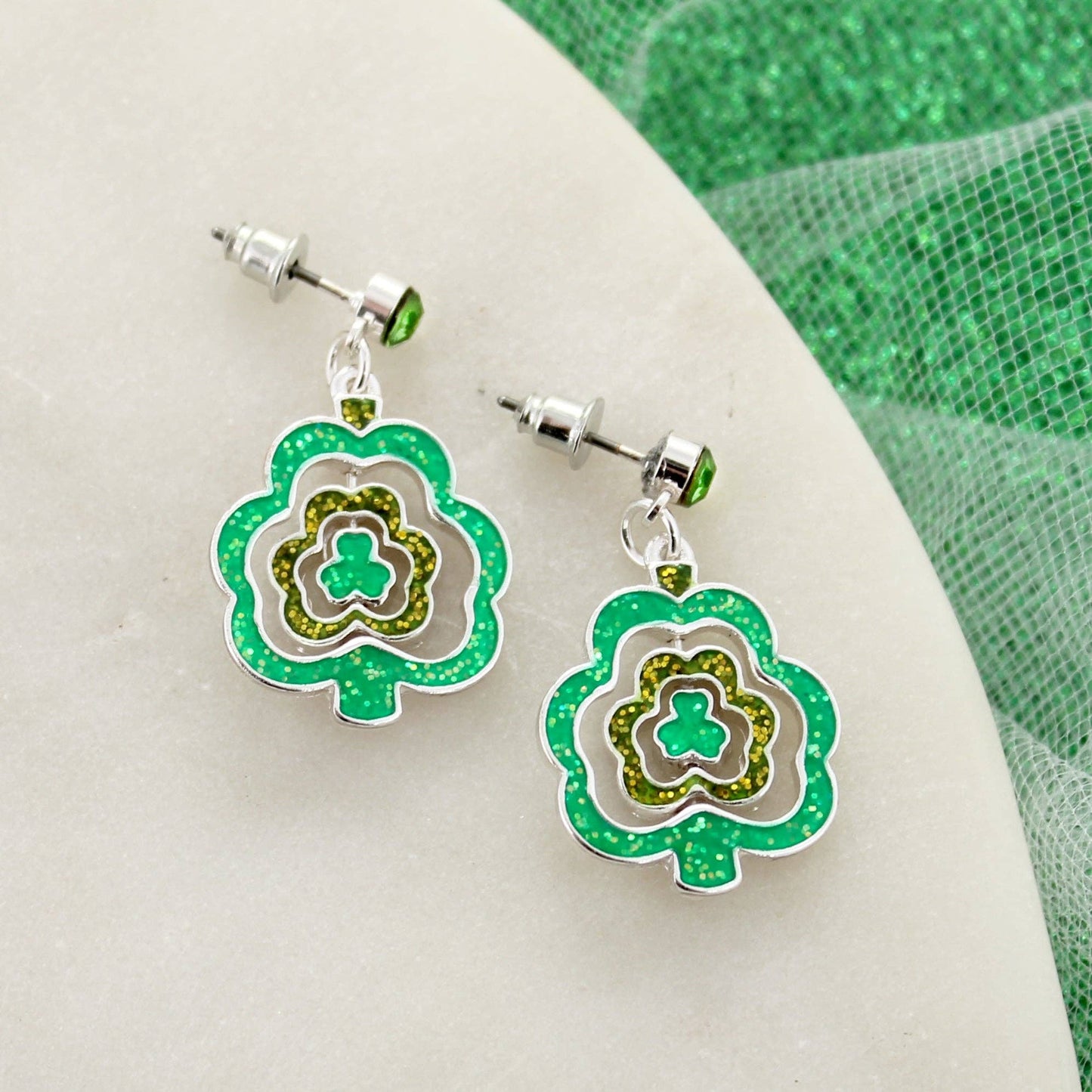 Seasons Jewelry - Spinning St. Patrick’s Day Shamrock Earrings