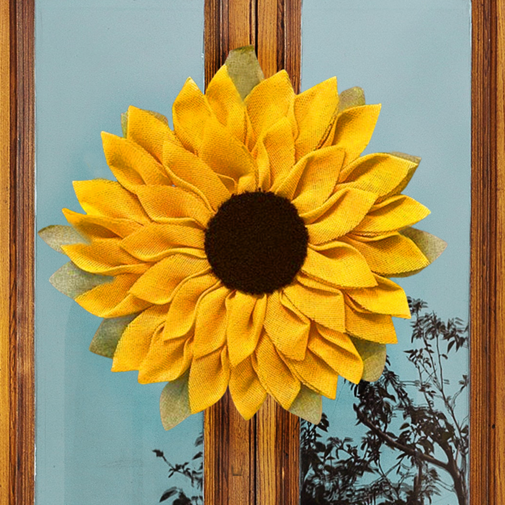 OrnamentallyYou - Charming Burlap Sunflower 22" Wreath, Vintage Door Decor
