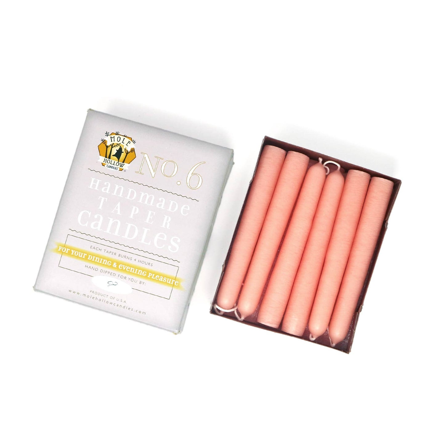 Mole Hollow Candles - 6" Taper Candles - Choose from 39 colors!: Shell White