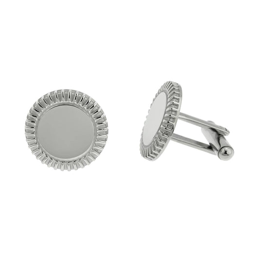 Joyful Sentiments - Stainless Steel Round Cufflinks with Elegant Milgrain Edge