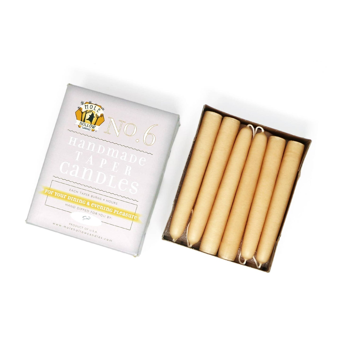 Mole Hollow Candles - 6" Taper Candles - Choose from 39 colors!: Stark White