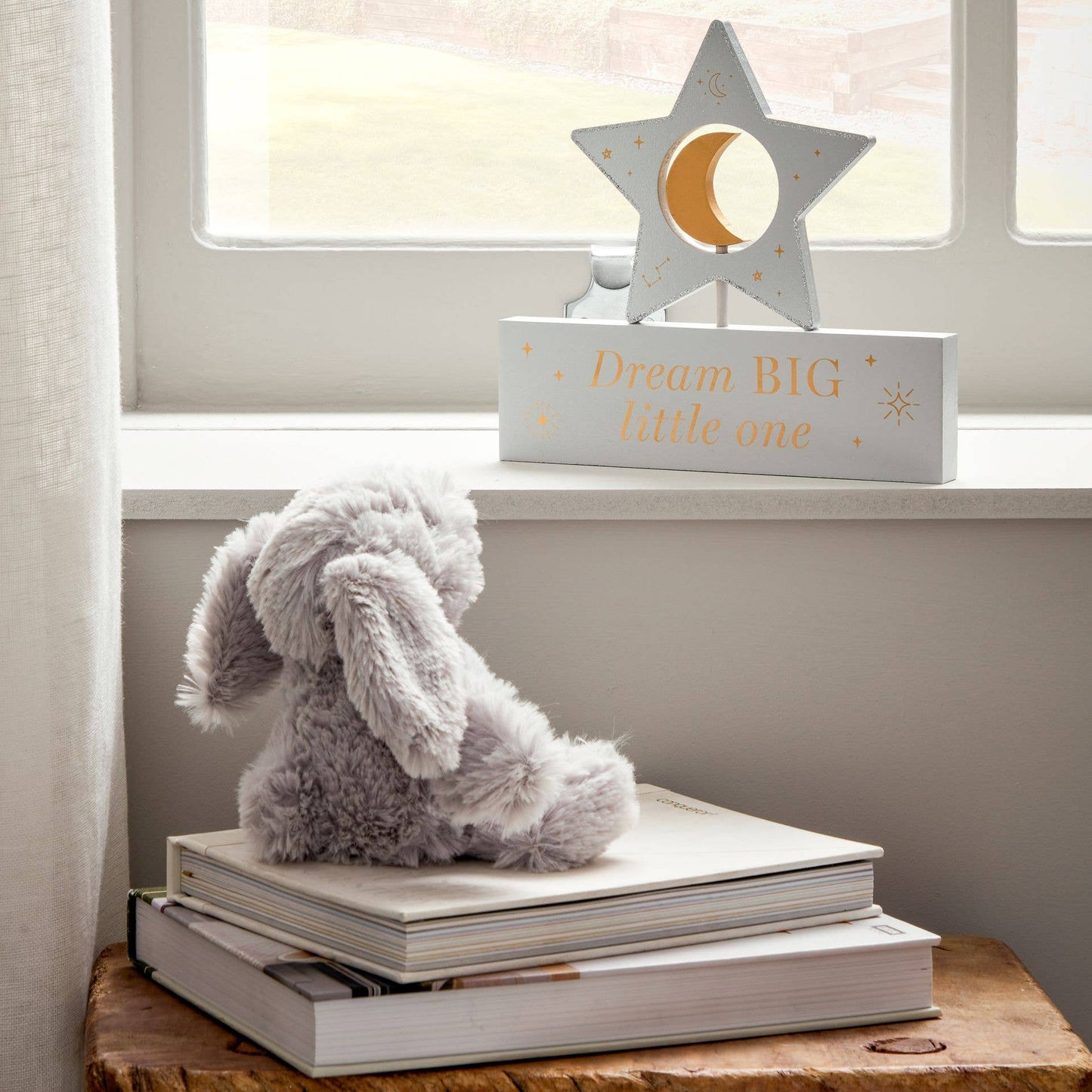 WIDDOP and Co. - Bambino Wooden Star & Moon Plaque "Dream Big"