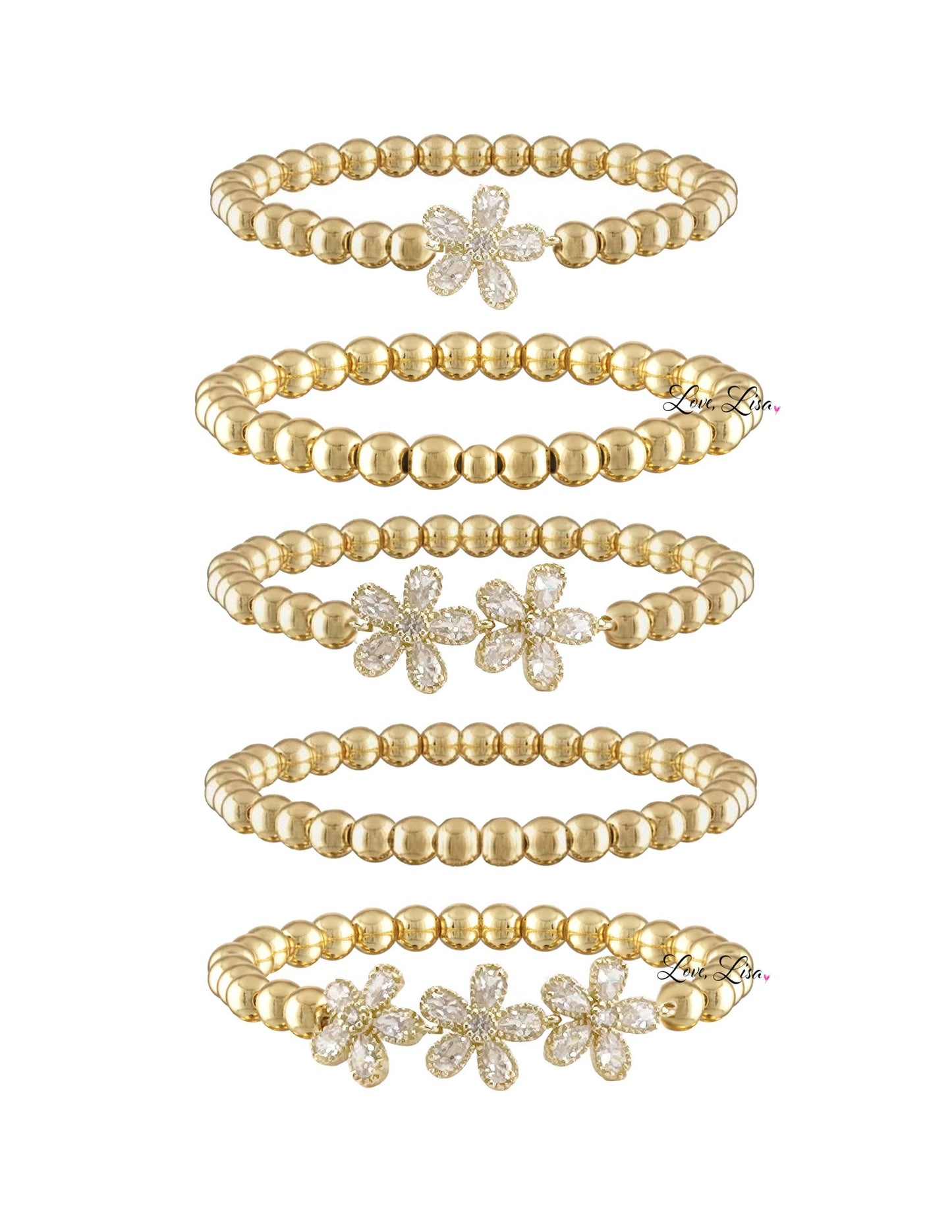 Love, Lisa - Felicity Floral Collection of Bracelets: Silver / 3 Flower Bracelet (6mm)