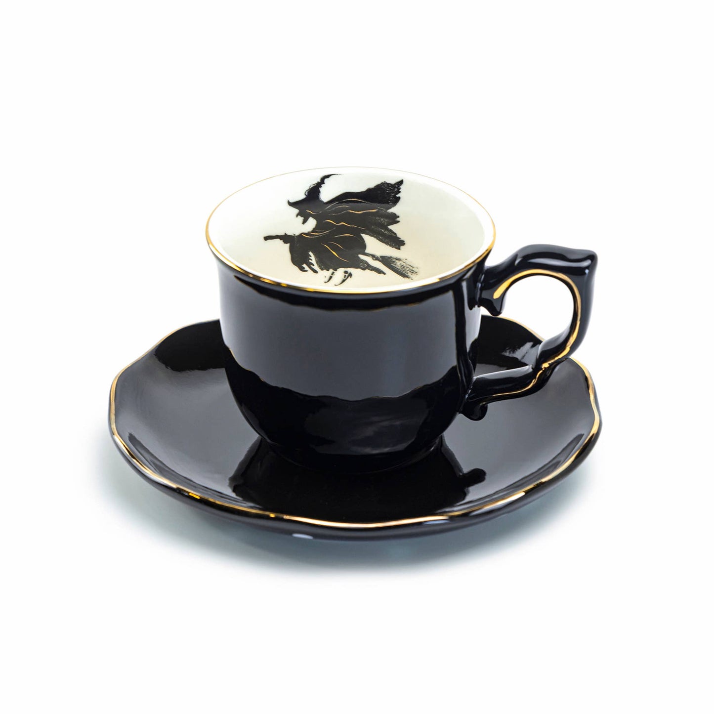 Grace Teaware - Flying Witch Black Gold 8.5oz Tea Cup and Saucer