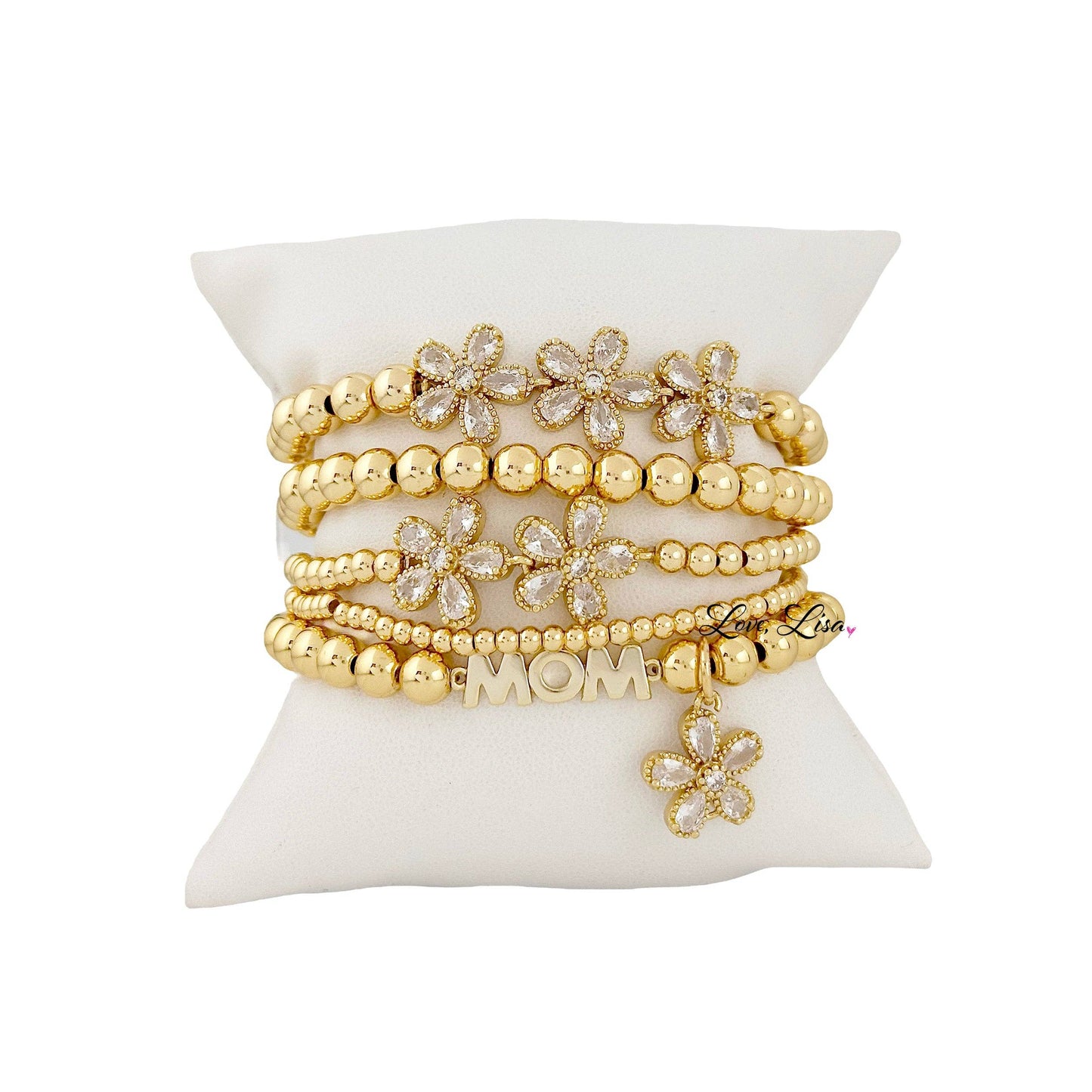 Love, Lisa - Sheila Floral Mom Collection of Bracelets: 2 Flower Bracelet / Silver