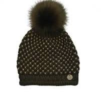 Patrick Francis Khaki/Gold Lurex Fur Bobble Hat