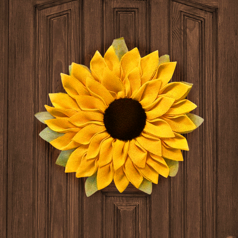 OrnamentallyYou - Charming Burlap Sunflower 22" Wreath, Vintage Door Decor