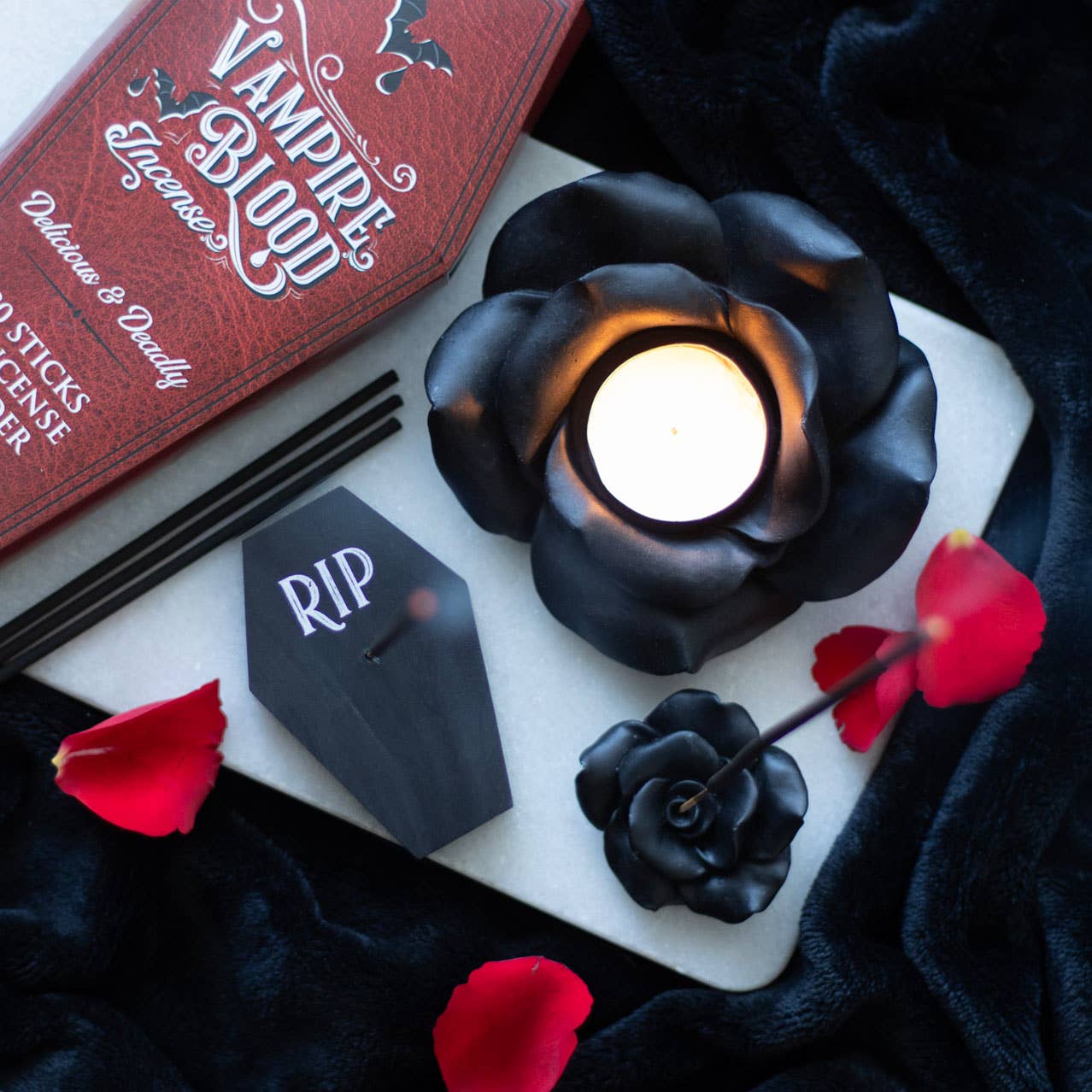 Something Different Wholesale - Black Rose Resin Tealight Candle Holder