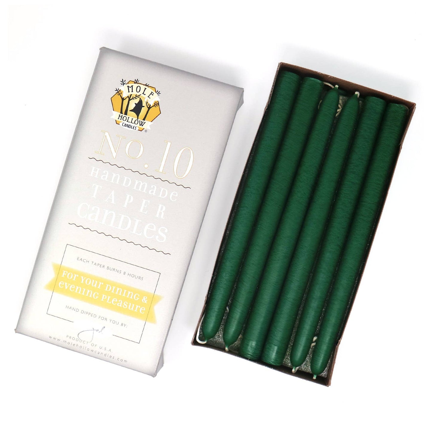 Mole Hollow Candles - 10" Taper Candles - Choose from 39 colors!: Emerald Green