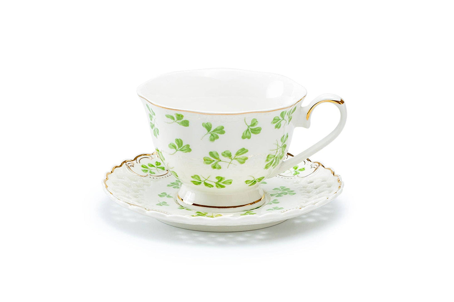 Grace Teaware - Shamrock Fine Porcelain 7oz Tea Cup and Pierced Saucer