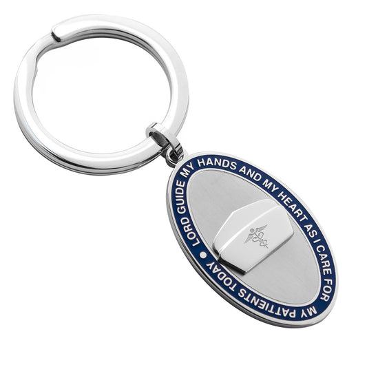 Joyful Sentiments - Oval Nurse's Prayer Key Ring With Blue Enamel