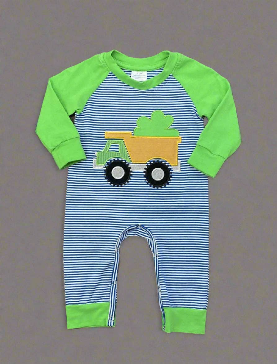 The Hair Bow Company - Shamrock Dump Truck Raglan Romper - Boys: 12m
