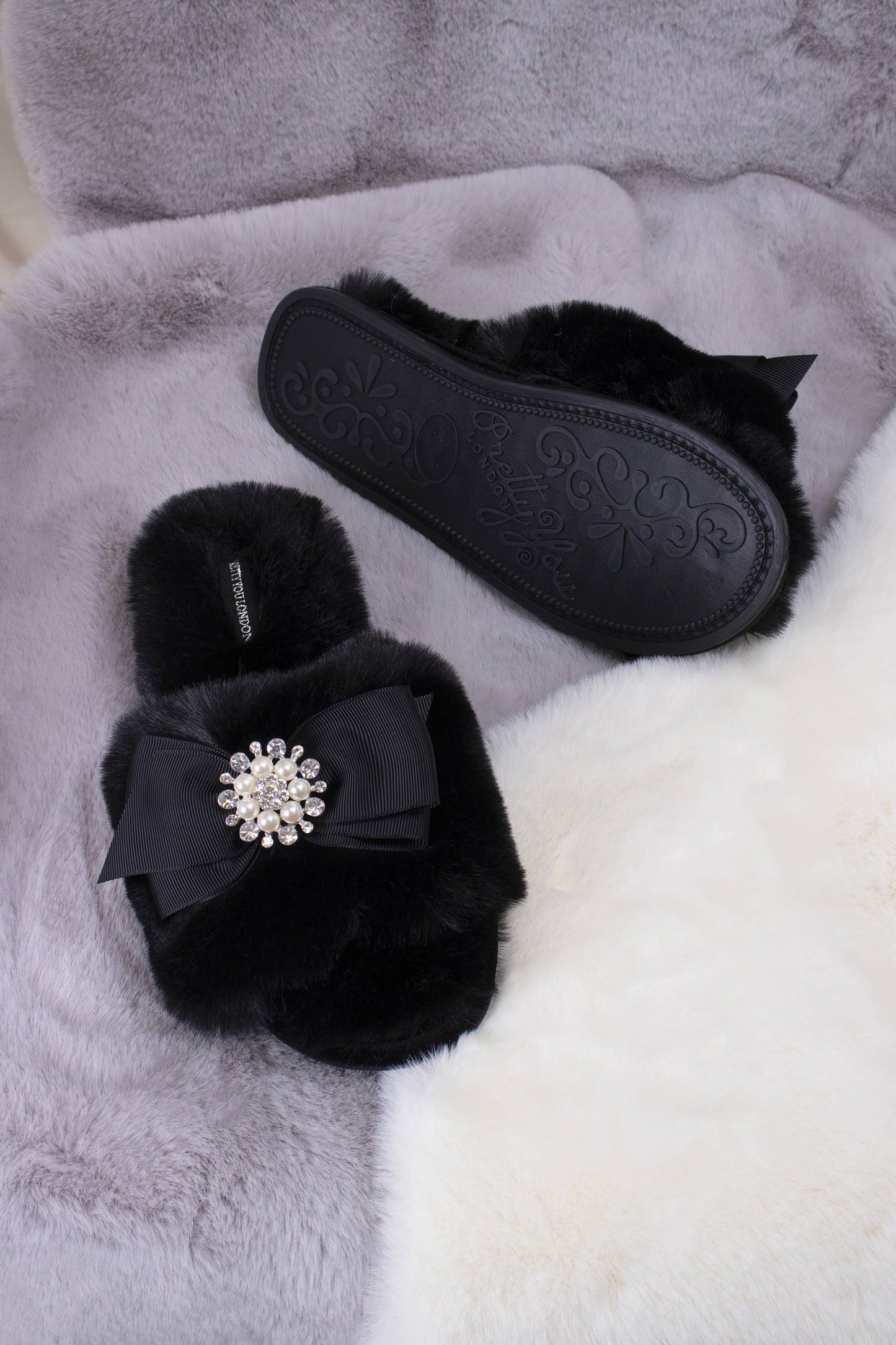 Anya Embellished Slider Slippers in Black: Black / M = UK 4.5-5.5 / EU 38-39 / US 6.5-7.5