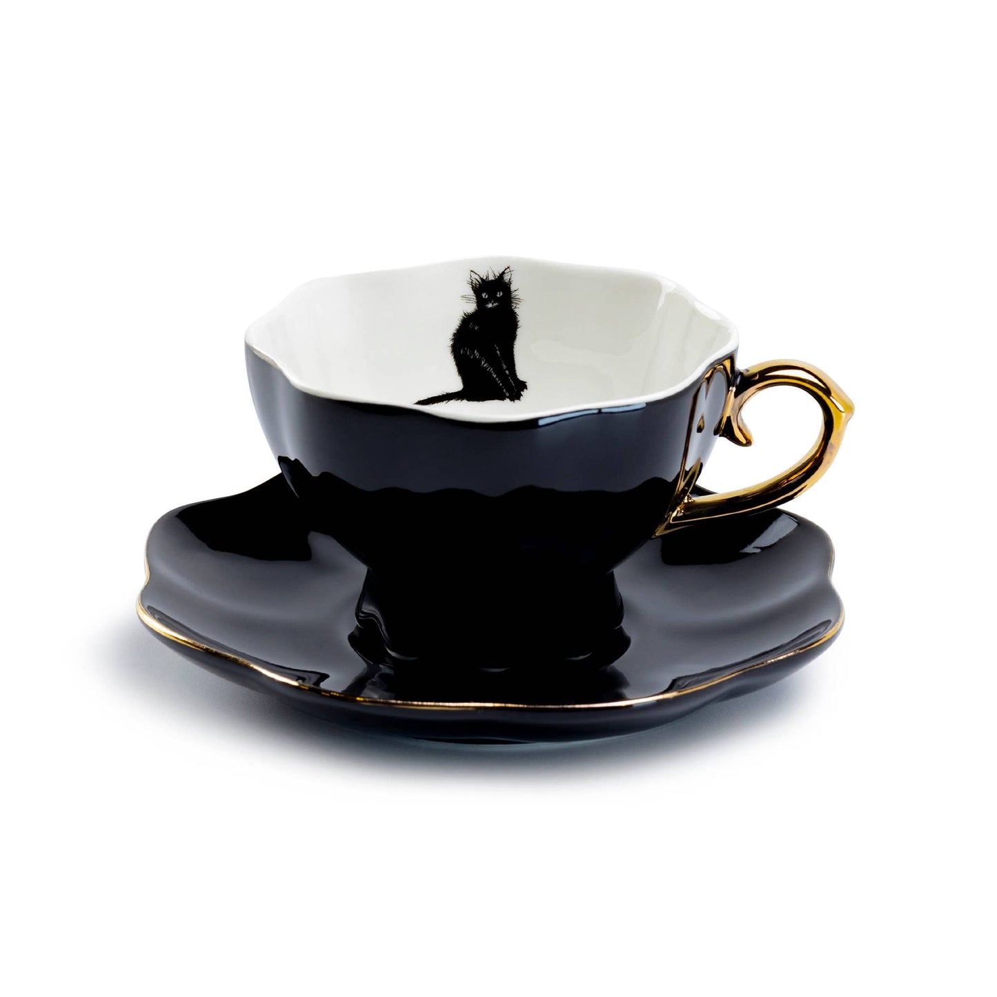 Grace Teaware - Black Cat Black Gold 7.5oz Tea Cup and Saucer