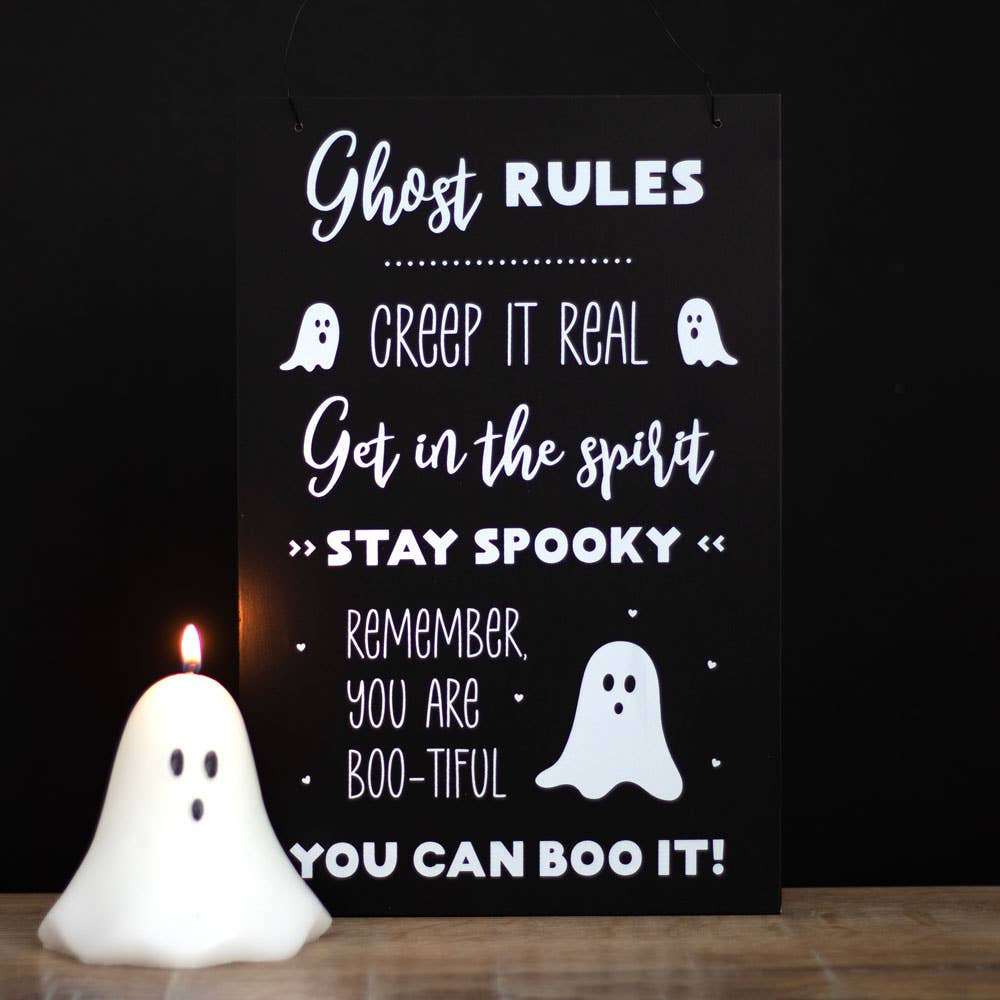 Something Different Wholesale - 30cm Ghost Rules Hanging Halloween Sign