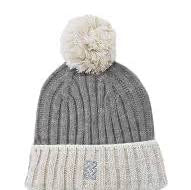 Patrick Francis Grey/Cream Melange Rib Knit Bobble Hat