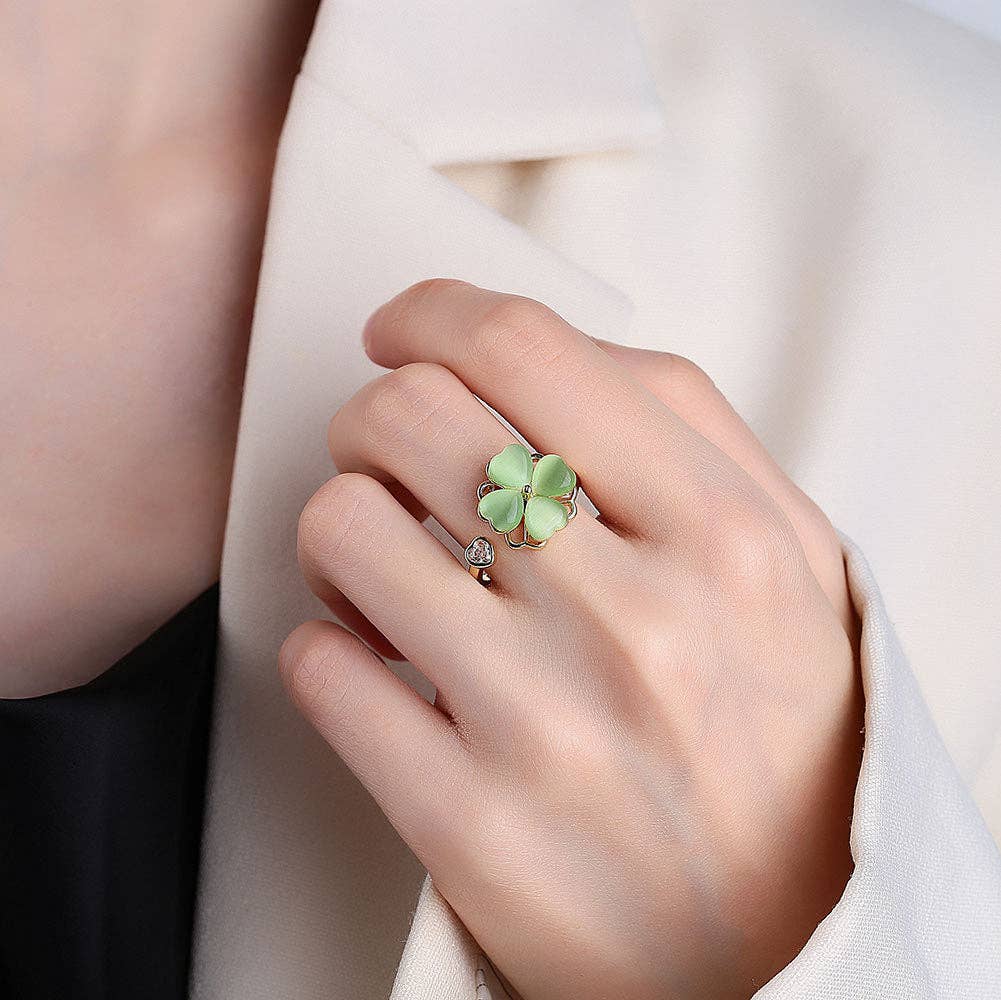 Perimade & Co. LLC - Four Leaf Clover Anxiety Fidget Spinner Ring in Solid Copper