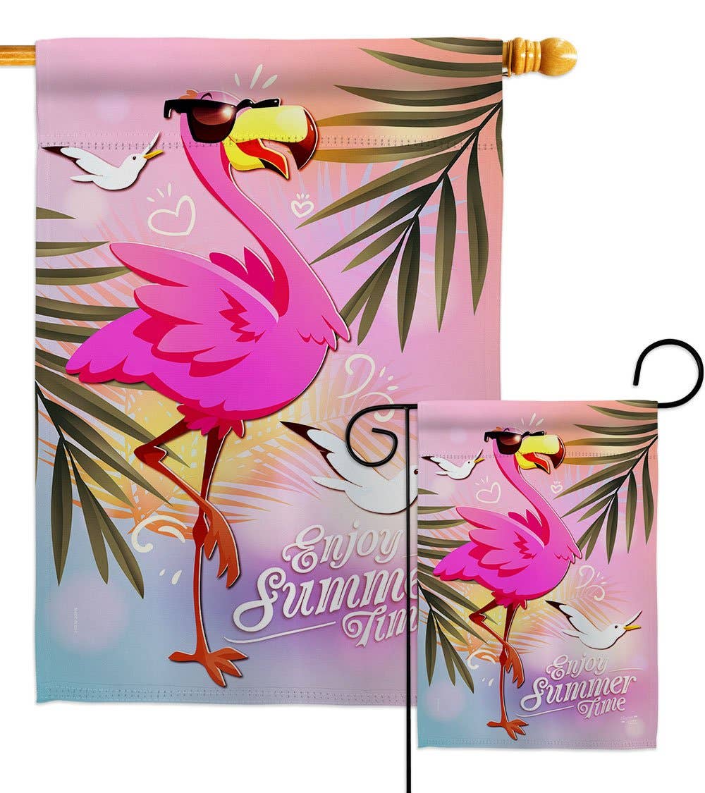 Two Group Flag Co - Summer Flamingo Animals Bird Decor Flag: Double Sided-Thick Fabric / Garden Flag 13" x 18.5" Only