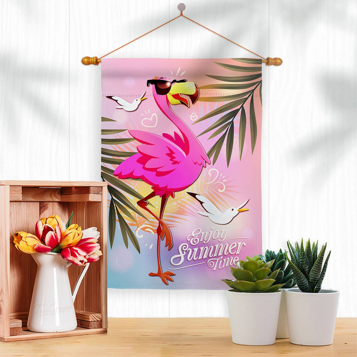 Two Group Flag Co - Summer Flamingo Animals Bird Decor Flag: Double Sided-Thick Fabric / Garden Flag 13" x 18.5" Only