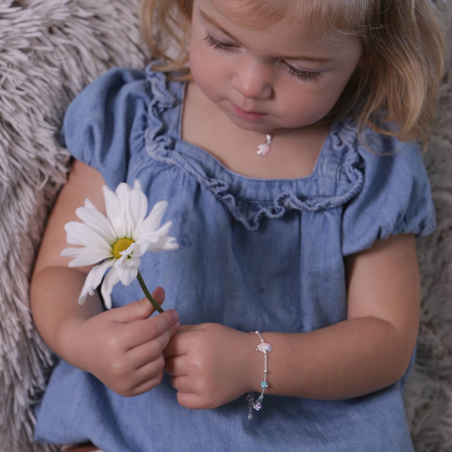 Cherished Moments - Sterling Silver Rainbow Unicorn Bracelet for Kids (Stardust): Medium 1-5 Years