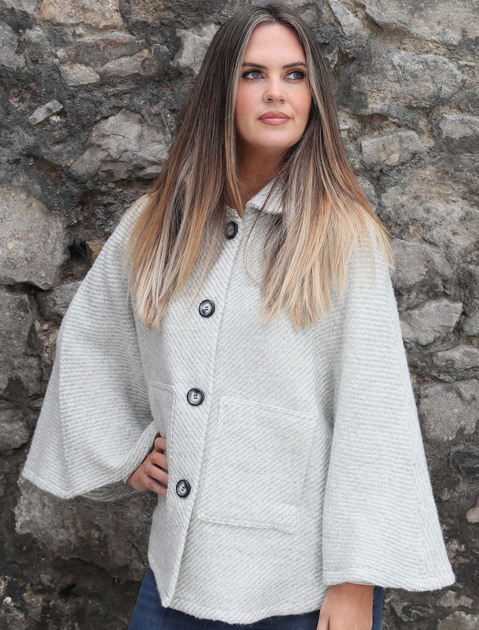 Branigan Weavers Holly Cape In Kildare Dove & Cream