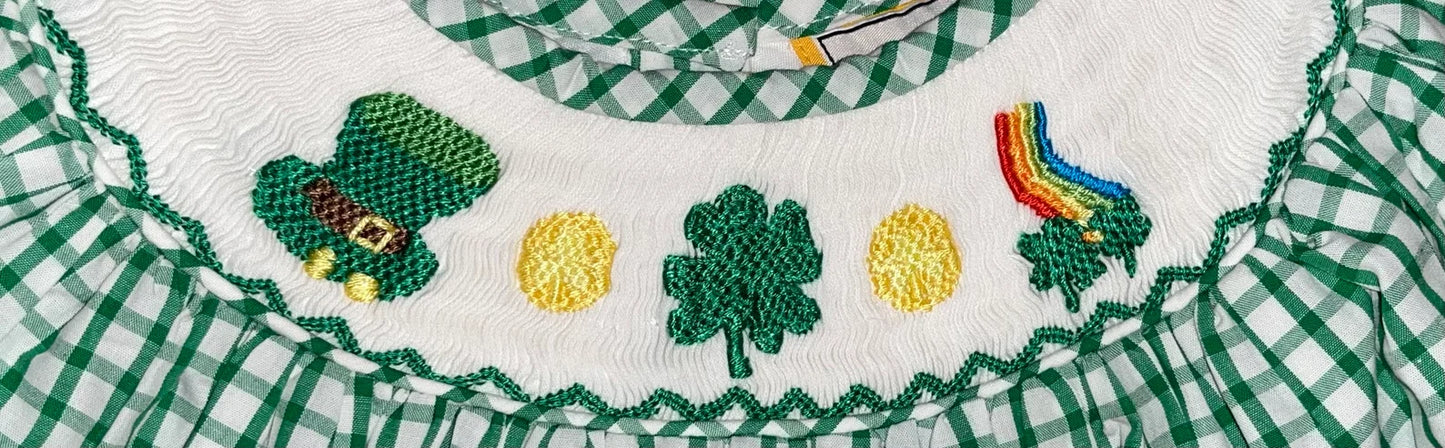 St Patrick’s Day Smocked Bishop Sleeve Dress