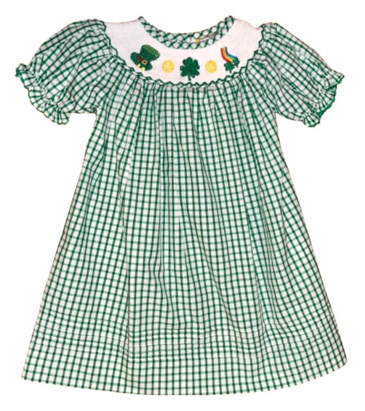 St Patrick’s Day Smocked Bishop Sleeve Dress
