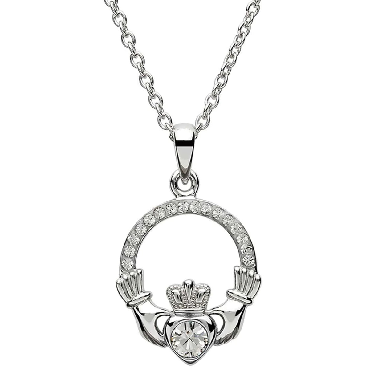 ShanOre Claddagh April Birthstone Pendant Adorned With Crystals