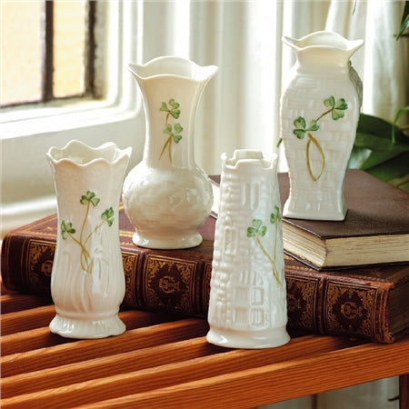 Belleek Classic Handcrafted Shamrock Mini Vase Set Of Four 1781