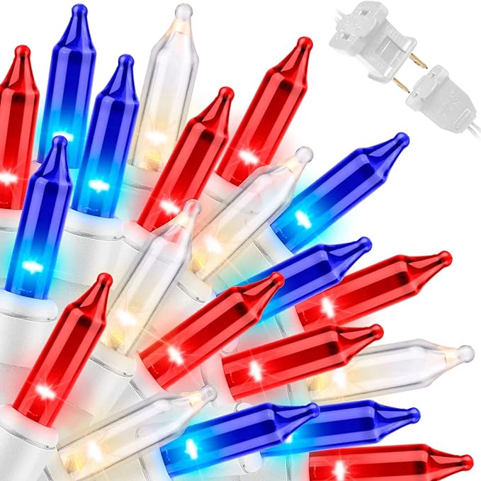 Red, White & Blue 100 Multi Mini Lights With White Wire