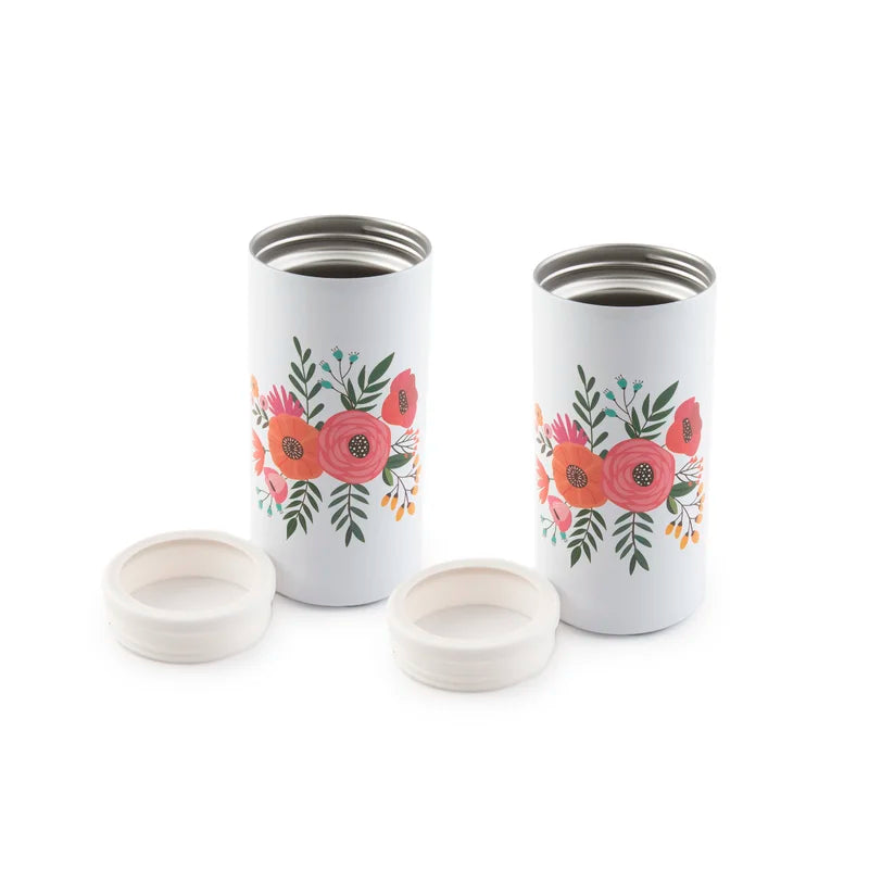 Floral Slim Can White Floral Cooler, Set Of 2