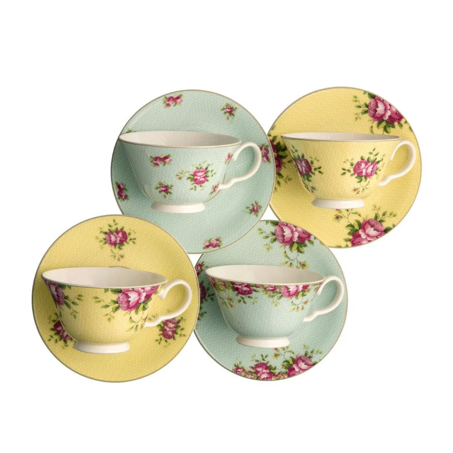Aynsley Archive Rose Teacup & Saucer Set of Eight CLAS40011