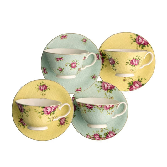 Aynsley Archive Rose Teacup & Saucer Set of Eight CLAS40011