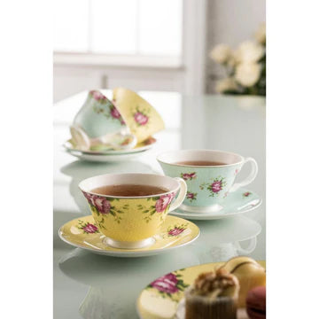 Aynsley Archive Rose Teacup & Saucer Set of Eight CLAS40011