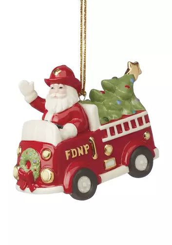 Lenox Santa In Fire Truck Ornament