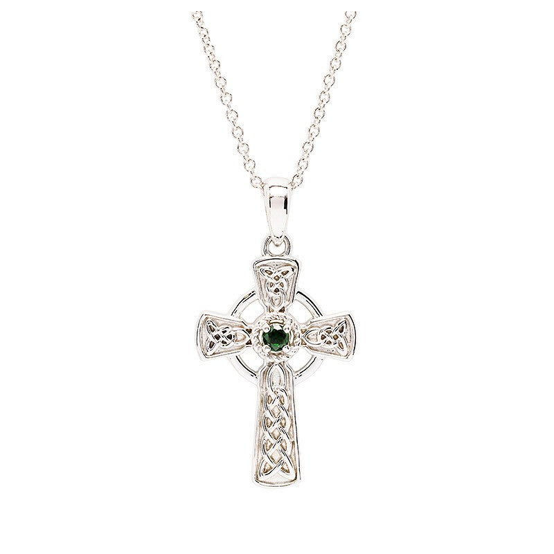 ShanOre Sterling Silver Green Cubic Zirconia Celtic Cross