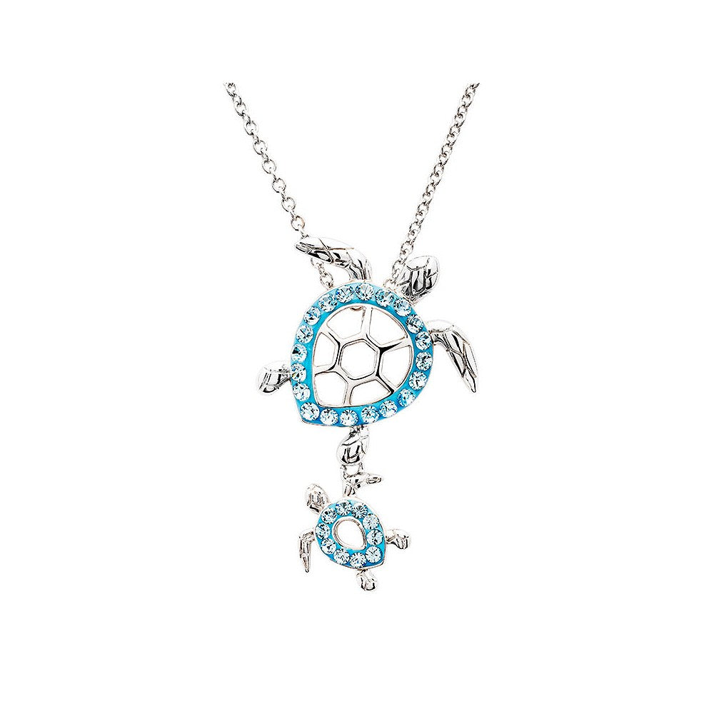 Ocean by ShanOre Sterling Silver Aqua Crystal Turtle Pendant