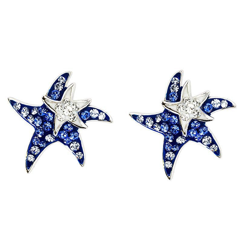 Ocean by  ShanOre Sterling Silver Starfish Mother & Baby Blue Crystal Earrings