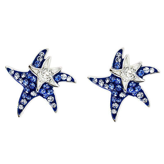 Ocean by  ShanOre Sterling Silver Starfish Mother & Baby Blue Crystal Earrings