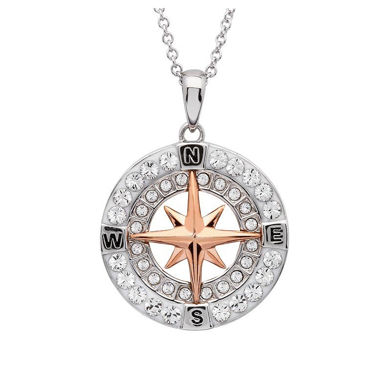 Ocean by ShanOre Swarovski Crystal Compass Pendant With Rose Plate