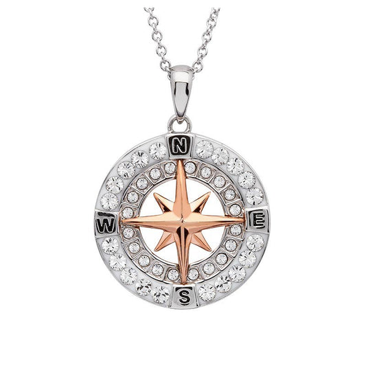 Ocean by ShanOre Swarovski Crystal Compass Pendant With Rose Plate